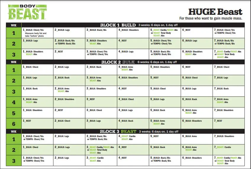 BBody Beast Schedule Huge Beast