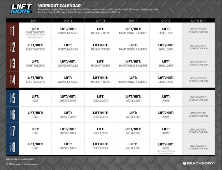 LIIFT MORE REVIEW Results Calendar Workout Breakdown